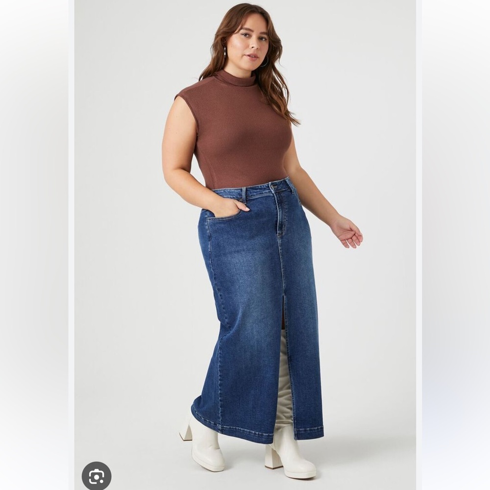 Torrid Forever 21 Plus Size Maxi Stretch Denim Skirt with Front Slit